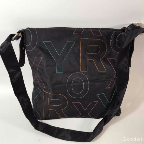 ROXY Crossbody Bag Limited Edition Black Signature Multicolor Stitch Pattern - Picture 2 of 6